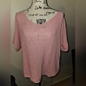 Tina Stephens Womans Short Sleeve Pink 100%  Cotton Blouse O/S